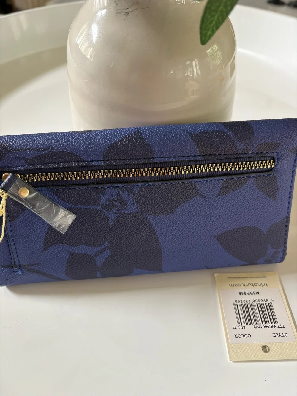 Trina Turk Navy and Royal Blue Floral Envelope Wallet